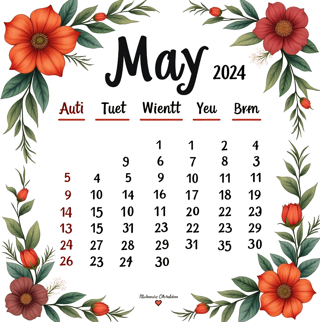 May 2024 Calendar with Floral Design